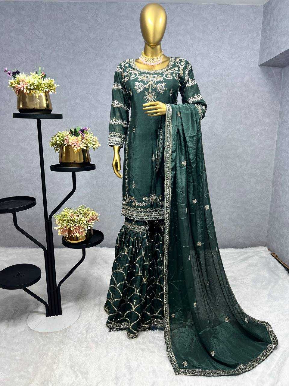 YNF CHINON SILK KESH227 1016 SUITS & DRESSES WHOLESALE SHARARA SALWAR EMBROIDERY LADIES SILK WEDDING SILK SUITS MANUFACTURER