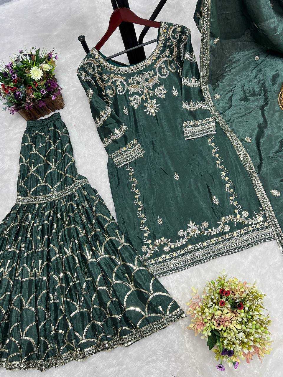 YNF CHINON SILK KESH227 1016 SUITS & DRESSES WHOLESALE SHARARA SALWAR EMBROIDERY LADIES SILK WEDDING SILK SUITS MANUFACTURER