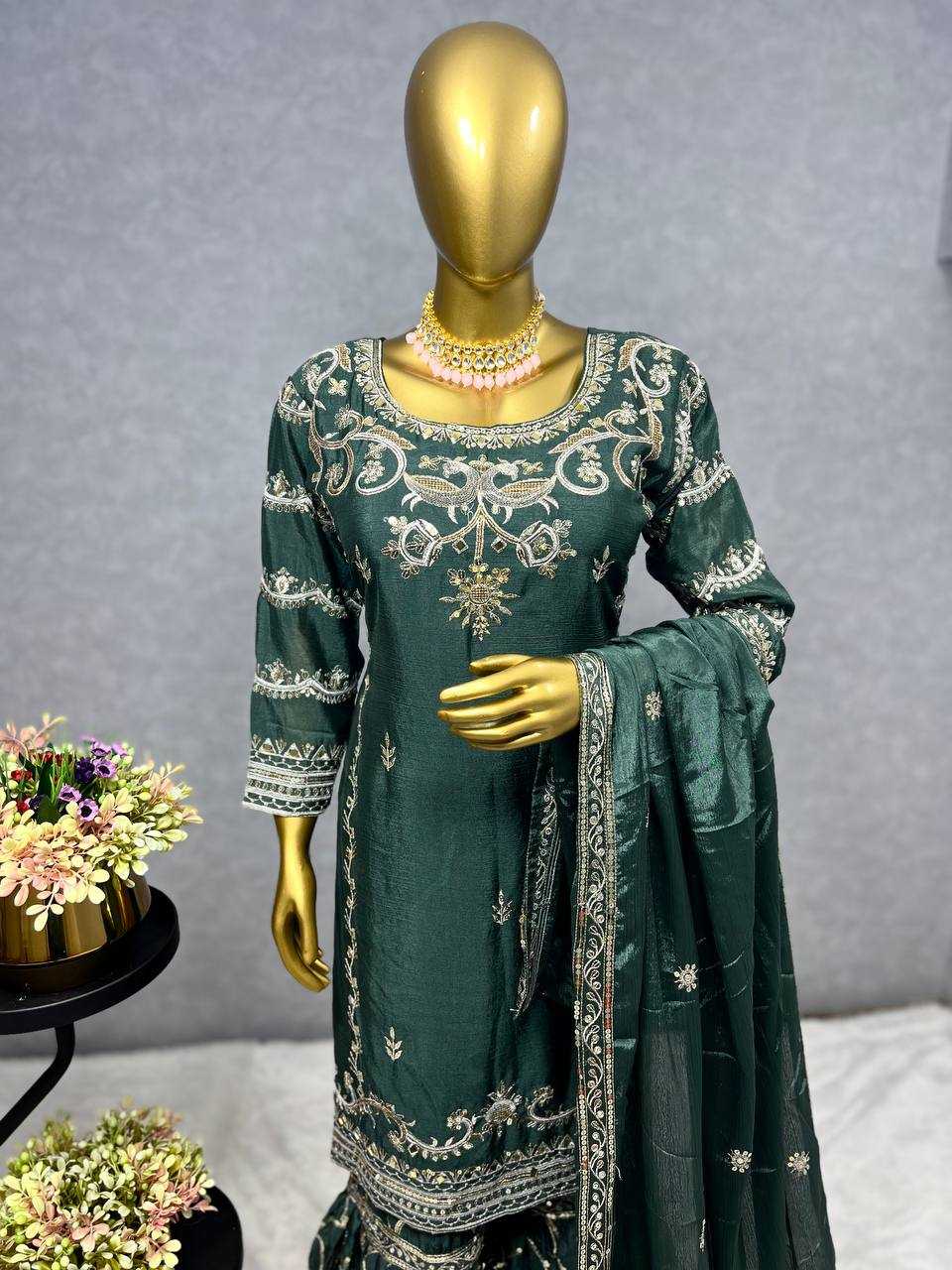 YNF CHINON SILK KESH227 1016 SUITS & DRESSES WHOLESALE SHARARA SALWAR EMBROIDERY LADIES SILK WEDDING SILK SUITS MANUFACTURER