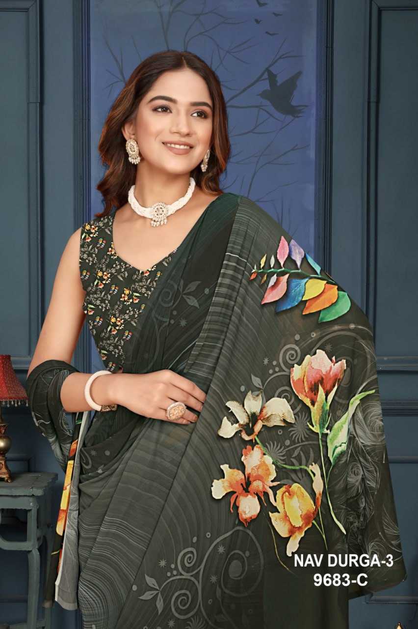 YNF GEORGETTE KESH113 Navdurga Vol-3 CLOTHING BRANDS WHOLESALE SANJANA DESIGNWEAR SAREES MANUFACTURER
