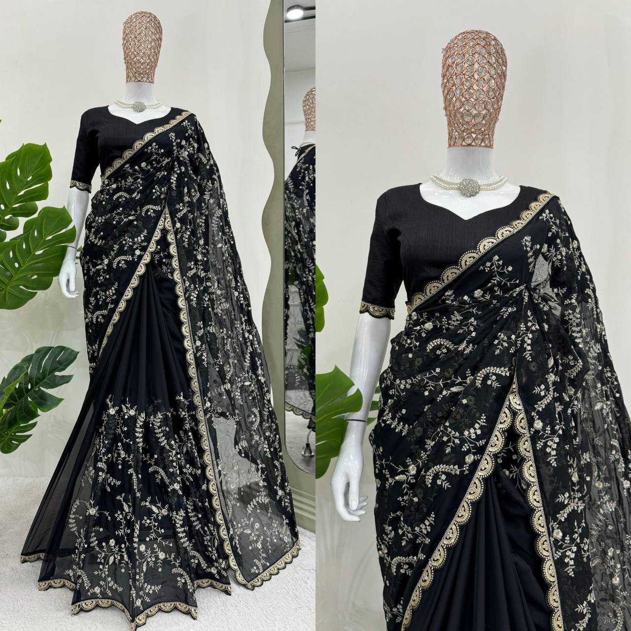 YNF HEAVY SILK RIN133 8088 SAREES WHOLESALE SEQUENCE DESIGNER BLACK SILK SAREES MANUFACTURER