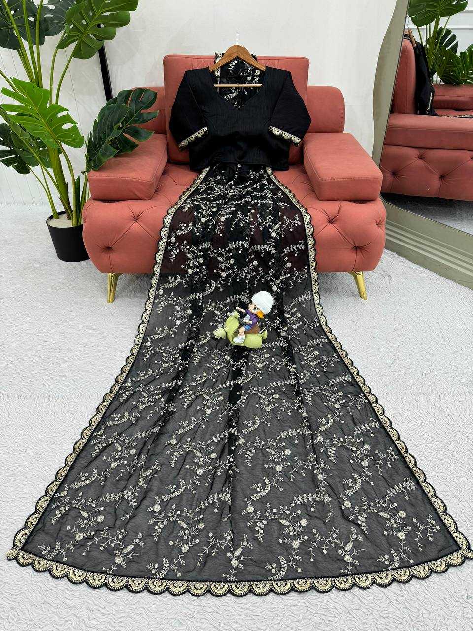 YNF HEAVY SILK RIN133 8088 SAREES WHOLESALE SEQUENCE DESIGNER BLACK SILK SAREES MANUFACTURER