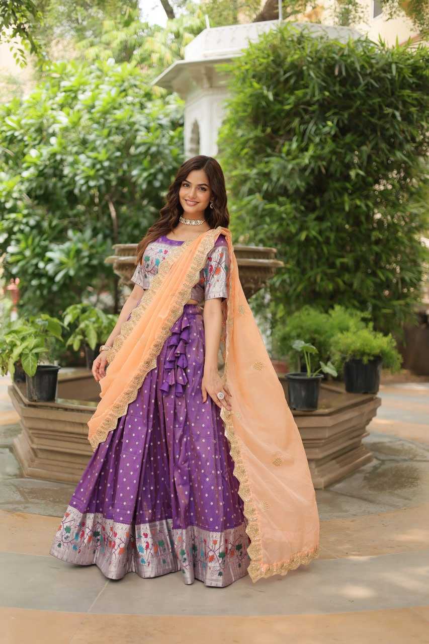 YNF JEQUARD SILK KESH132 7126 LEHENGAS WHOLESALE KALAMKARI TRADITIONAL LEHENGA WITH BLOUSE PURPLE LEHENGAS MANUFACTURER