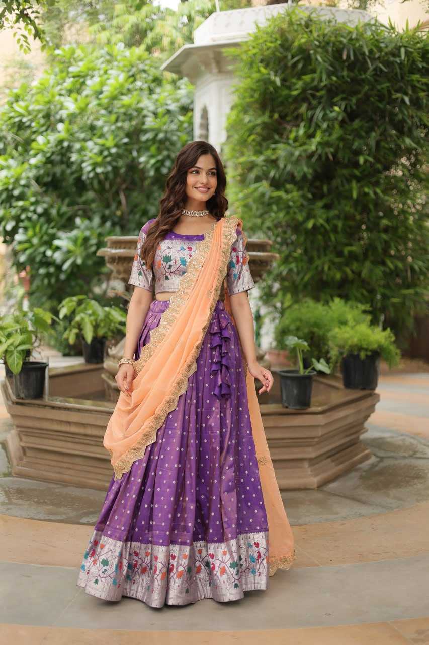 YNF JEQUARD SILK KESH132 7126 LEHENGAS WHOLESALE KALAMKARI TRADITIONAL LEHENGA WITH BLOUSE PURPLE LEHENGAS MANUFACTURER