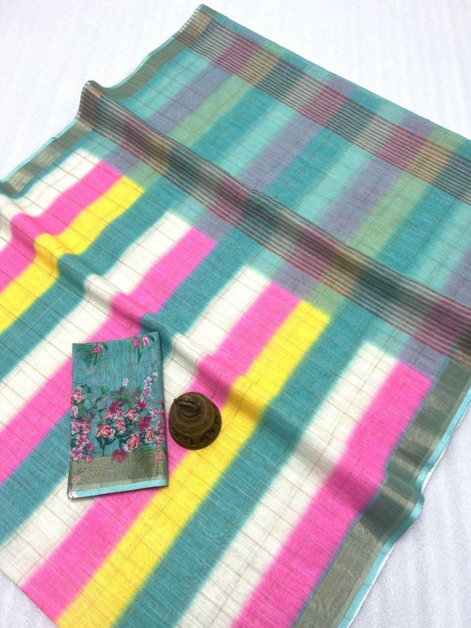 YNF LINEN KESH223 481 SAREES WHOLESALE PRINTED ZARI BORDER LINEN SAREES MANUFACTURER