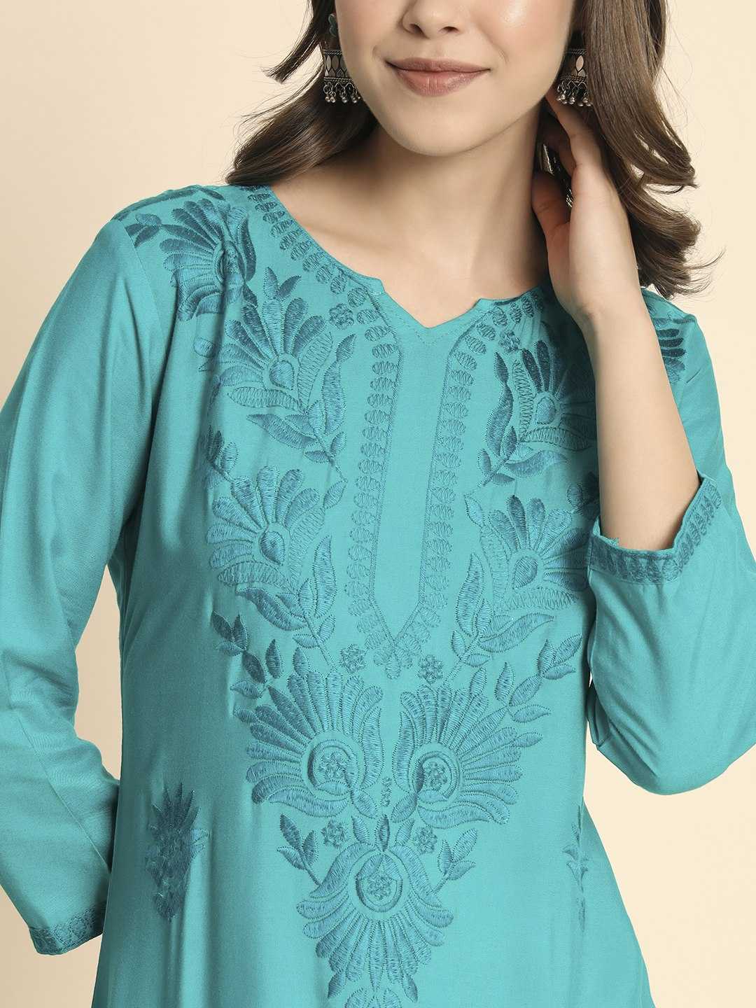 YNF RAYON RIN188 Adipurush KURTIS WHOLESALE LONG RAYON CHIKANKARI KURTIS MANUFACTURER