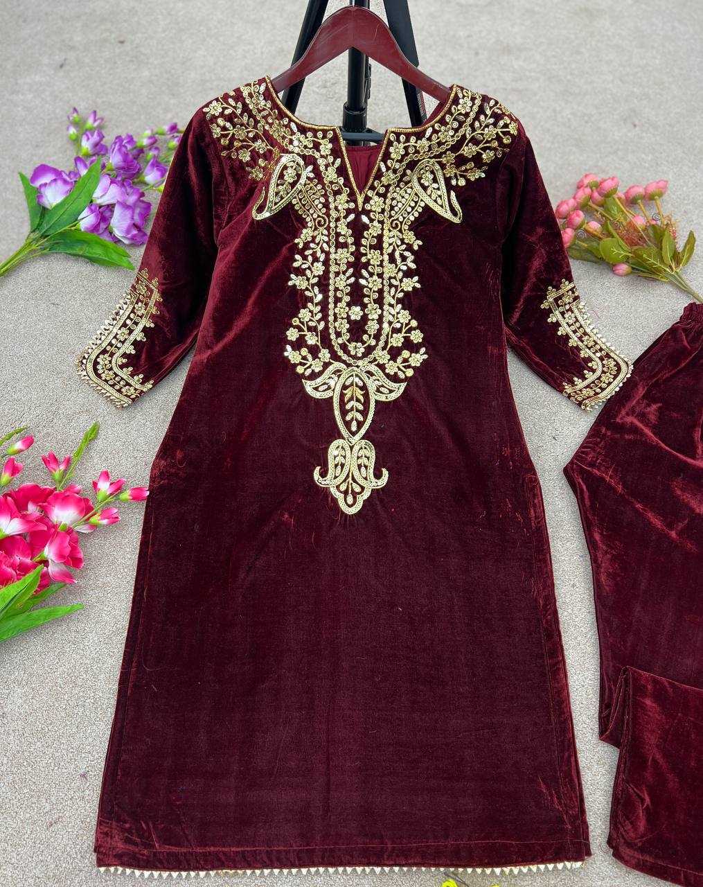 YNF VELVET KESH123 5104 SUITS & DRESSES WHOLESALE FESTIVE FANCY EMBROIDERED SILK FULL SLEEVE SUITS MANUFACTURER