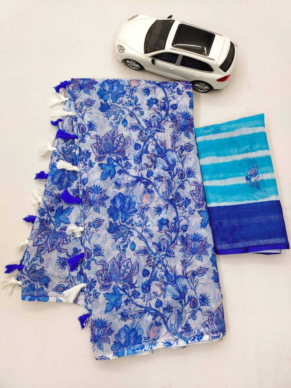 Digital Print Latkan Work Linen Saree Manufacturer Digital Printed Saree Wholesaler YNF