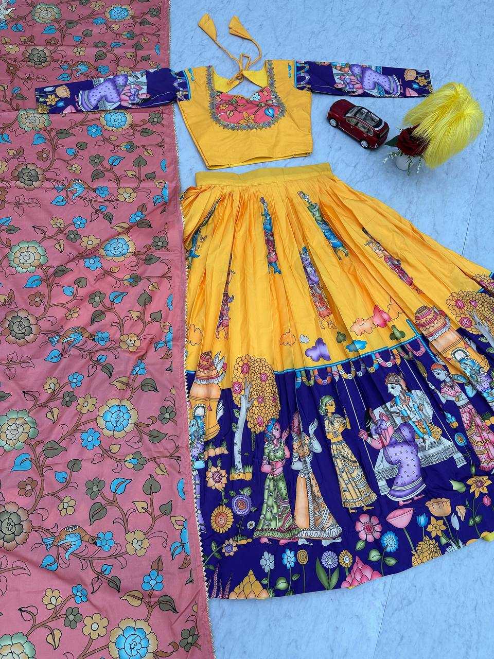 YNF CHENT CREPE KESH119 462 LEHENGAS WHOLESALE KALAMAKRI TRADITIONAL PRINTED LEHENGAS MANUFACTURER