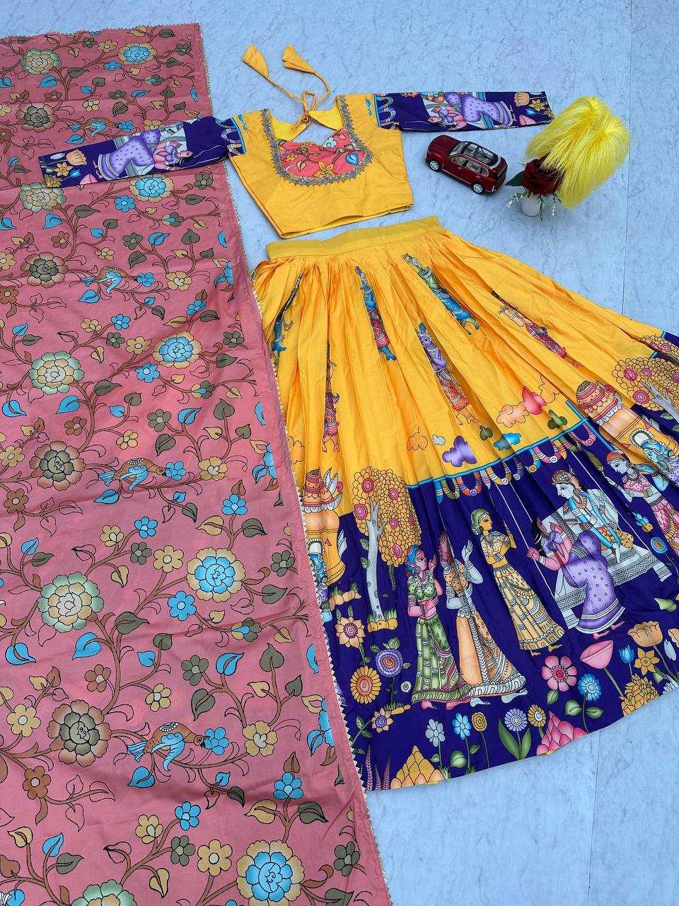 YNF CHENT CREPE KESH119 462 LEHENGAS WHOLESALE KALAMAKRI TRADITIONAL PRINTED LEHENGAS MANUFACTURER