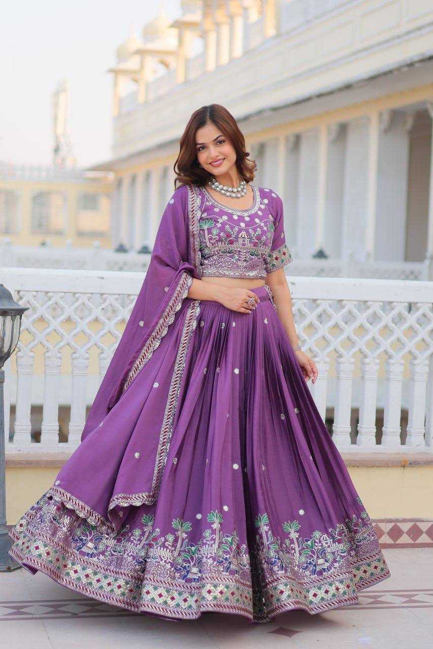 YNF CHINON KESH127 064 LEHENGAS WHOLESALE WEDDING EMBROIDERED SEQUINS PURPLE LEHENGAS MANUFACTURER