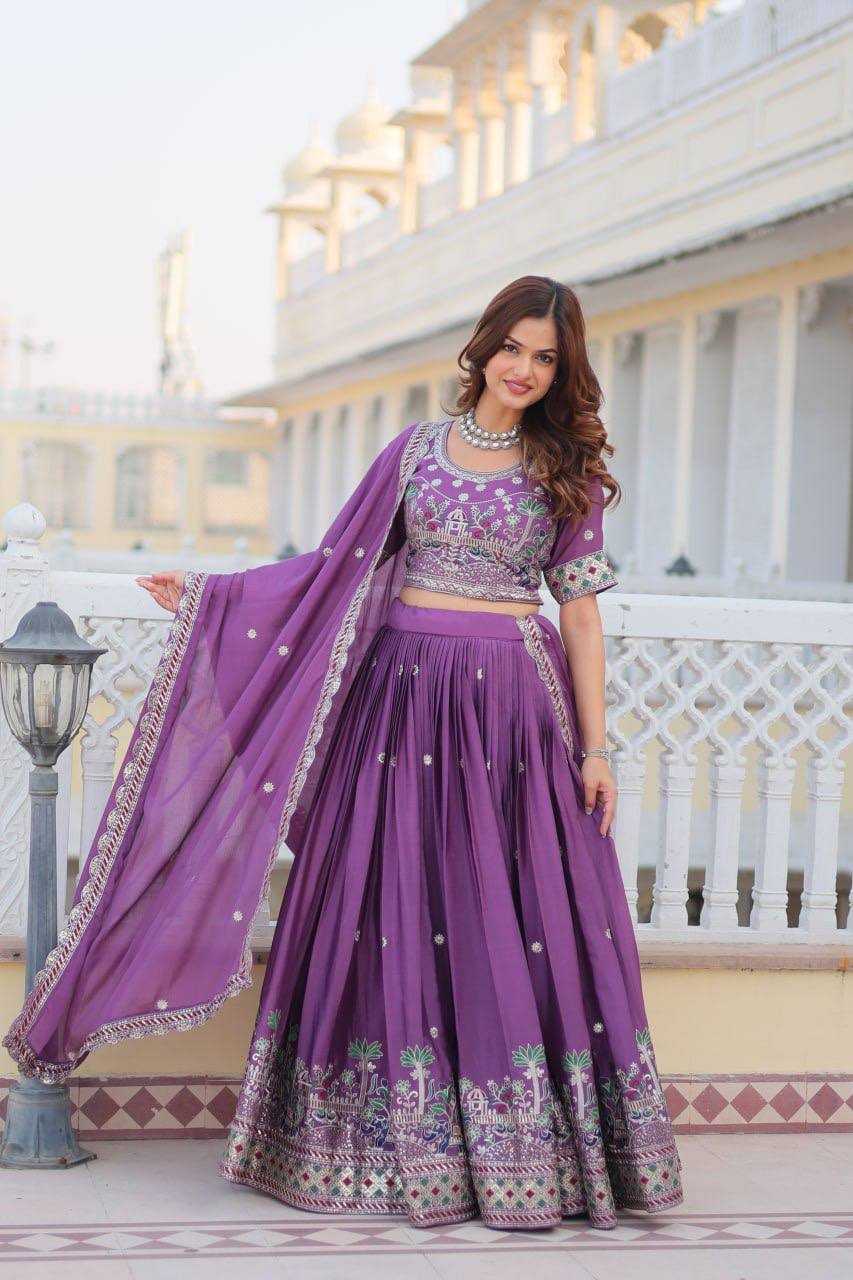 YNF CHINON KESH127 064 LEHENGAS WHOLESALE WEDDING EMBROIDERED SEQUINS PURPLE LEHENGAS MANUFACTURER