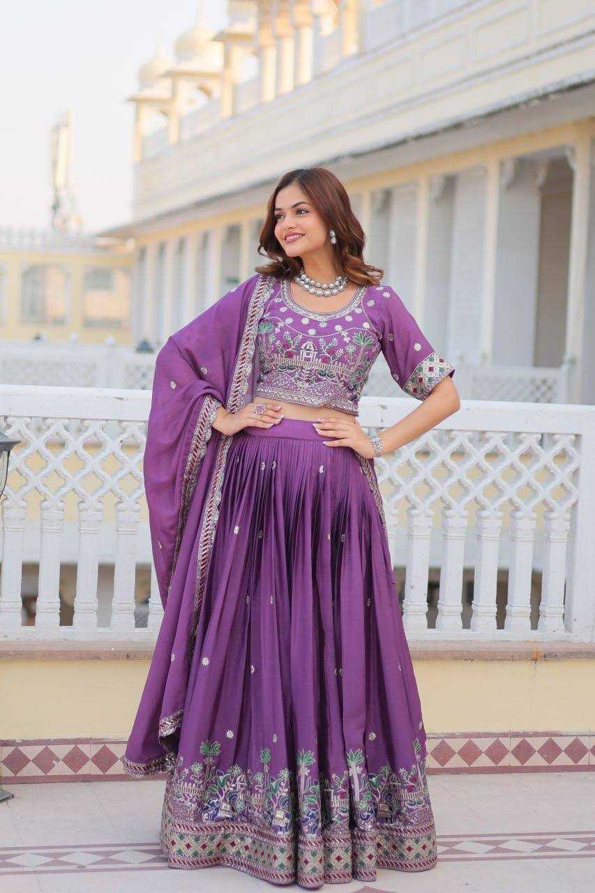 YNF CHINON KESH127 064 LEHENGAS WHOLESALE WEDDING EMBROIDERED SEQUINS PURPLE LEHENGAS MANUFACTURER