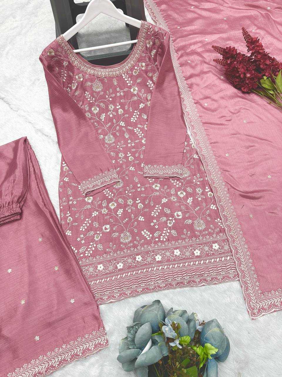 YNF CHINON SILK KESH157 1667 SUITS & DRESSES WHOLESALE EMBROIDERY PALAZZO LADIES SILK WEDDING SUITS MANUFACTURER