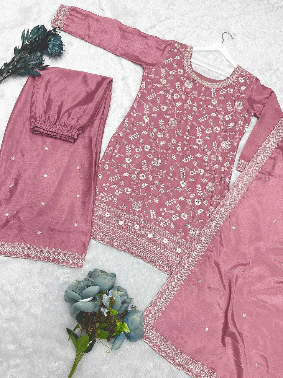 YNF CHINON SILK KESH157 1667 SUITS & DRESSES WHOLESALE EMBROIDERY PALAZZO LADIES SILK WEDDING SUITS MANUFACTURER