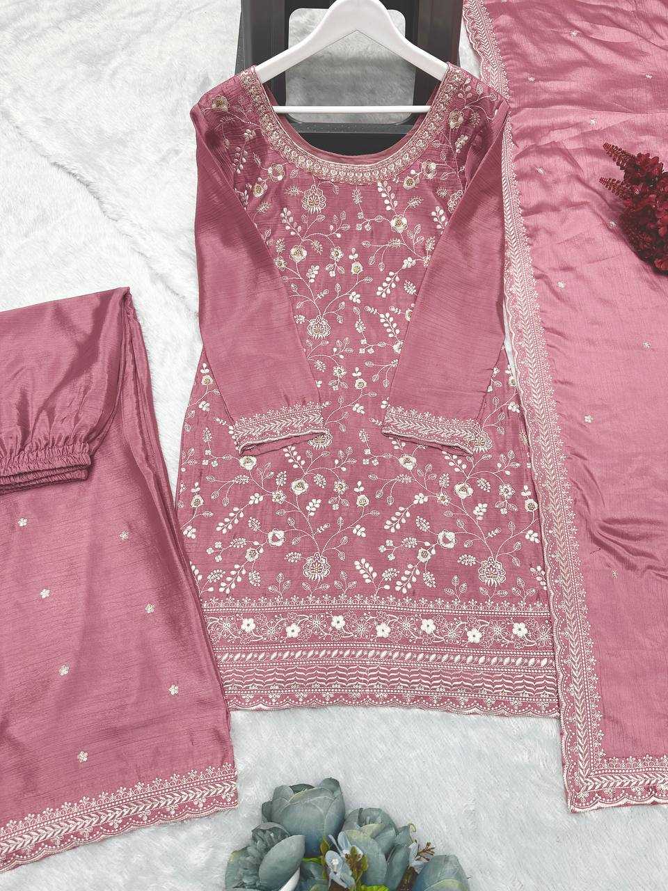 YNF CHINON SILK KESH157 1667 SUITS & DRESSES WHOLESALE EMBROIDERY PALAZZO LADIES SILK WEDDING SUITS MANUFACTURER