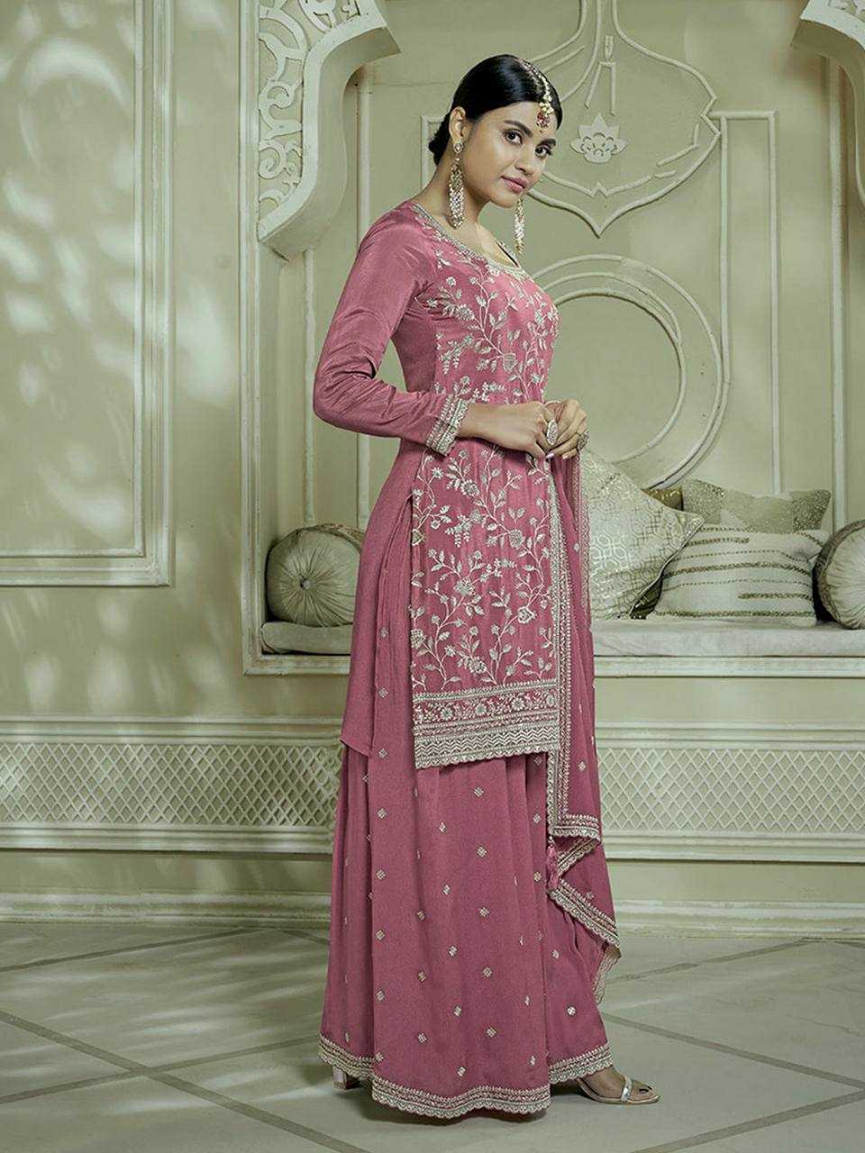 YNF CHINON SILK KESH157 1667 SUITS & DRESSES WHOLESALE EMBROIDERY PALAZZO LADIES SILK WEDDING SUITS MANUFACTURER