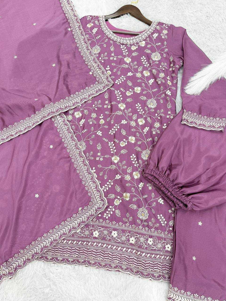 YNF CHINON SILK KESH157 1667 SUITS & DRESSES WHOLESALE EMBROIDERY PALAZZO LADIES SILK WEDDING SUITS MANUFACTURER