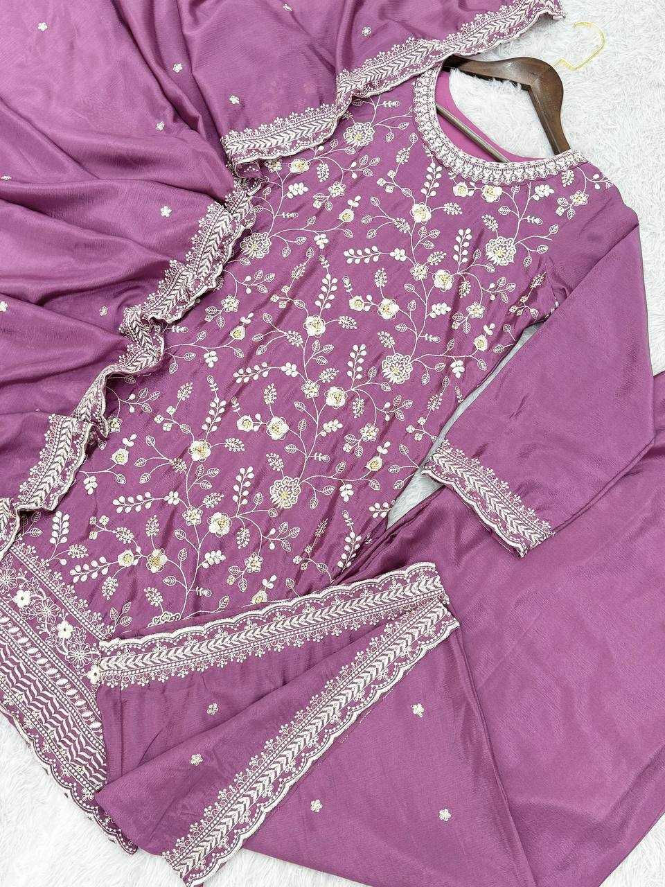 YNF CHINON SILK KESH157 1667 SUITS & DRESSES WHOLESALE EMBROIDERY PALAZZO LADIES SILK WEDDING SUITS MANUFACTURER