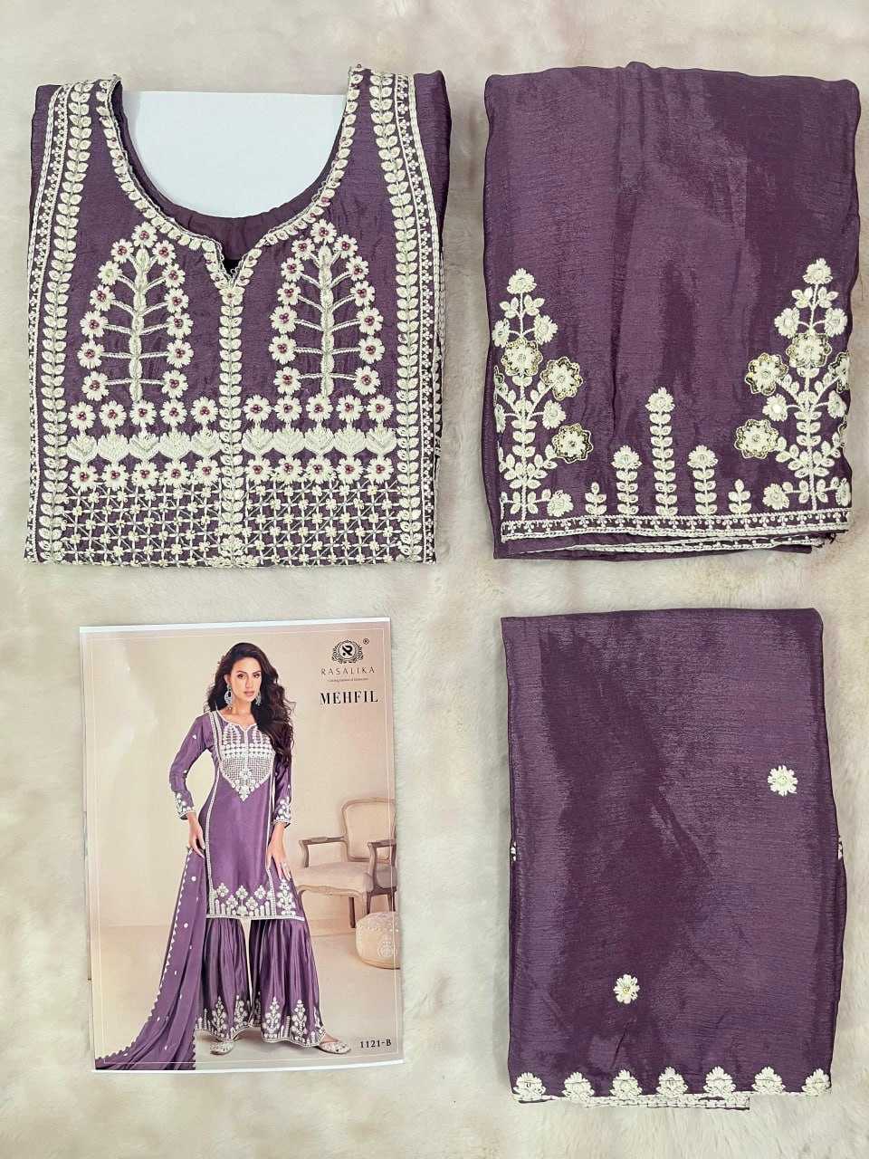 YNF CHINON SILK RASALIKA KESH233 MEHFIL CLOTHING BRANDS WHOLESALE SUITS MANUFACTURER