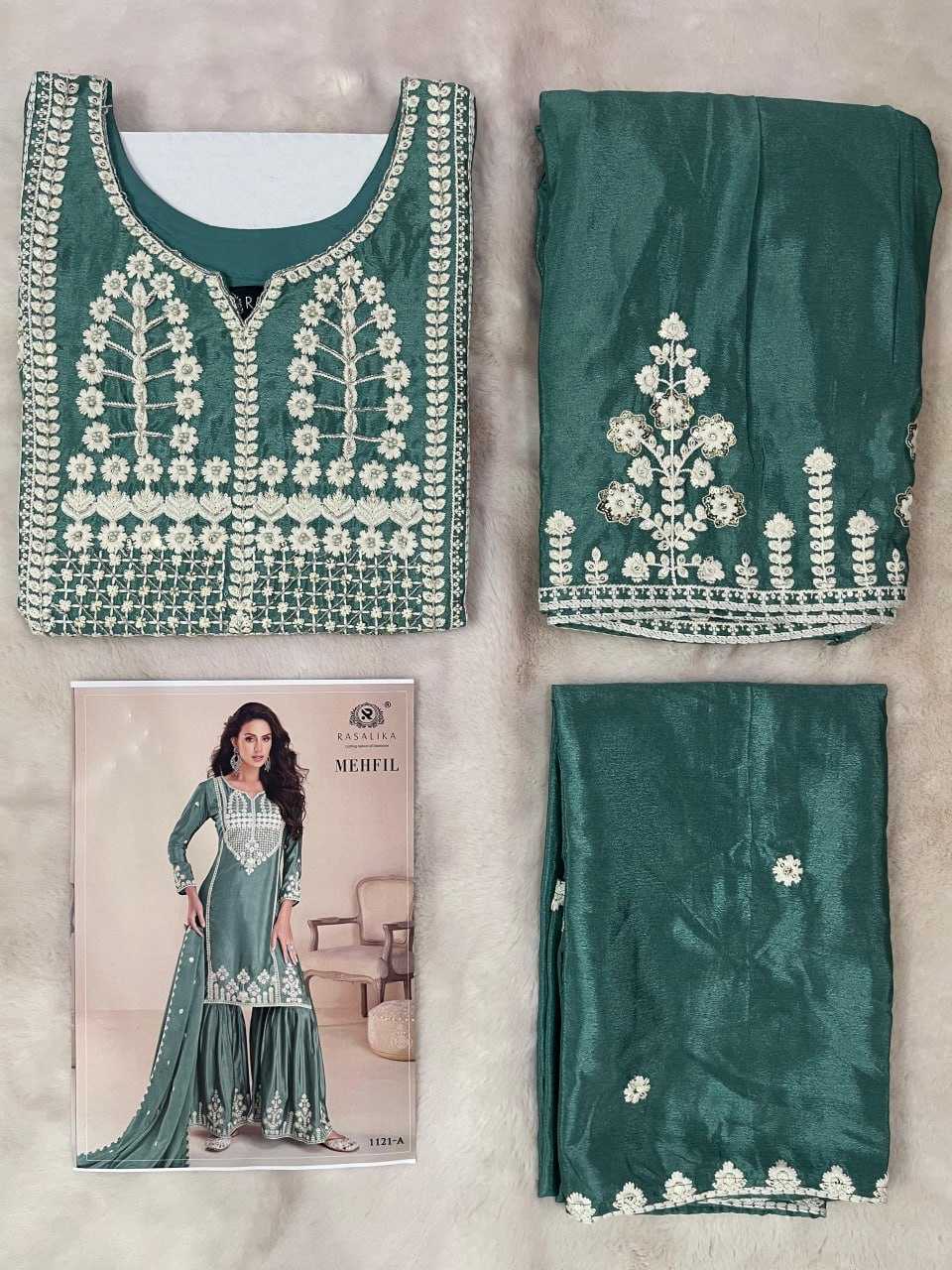 YNF CHINON SILK RASALIKA KESH233 MEHFIL CLOTHING BRANDS WHOLESALE SUITS MANUFACTURER
