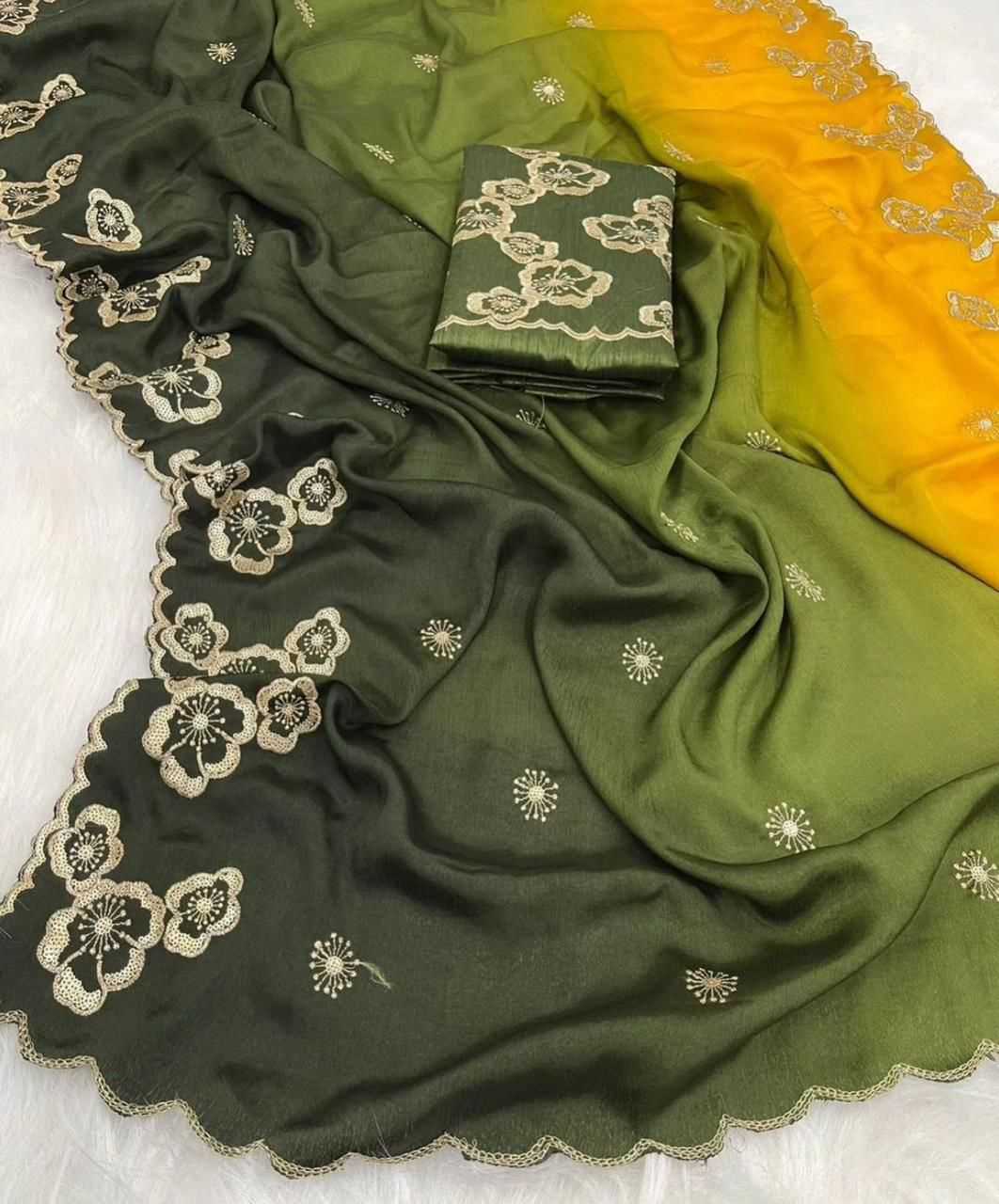 YNF CHINON SILK RIN104 APE163 SAREES WHOLESALE SILK EMBROIDERED CUT WORK SEQUINS SAREES MANUFACTURER