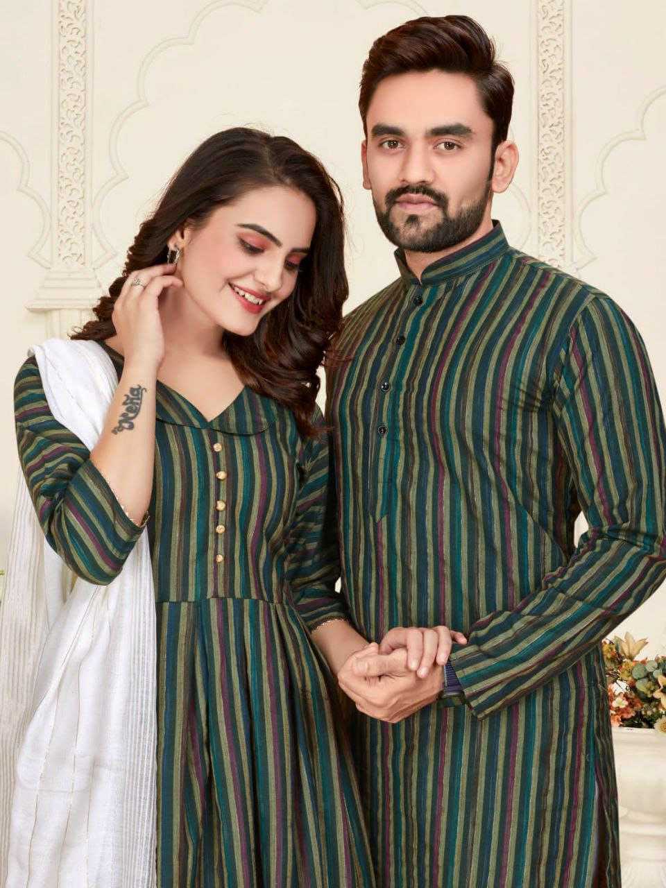 YNF COTTON RIN191 DHRUV-TARA COUPLE WEAR WHOLESALE MENS KURTA PAYJAM & FEMALE KURTIS BOTTOM MANUFACTURER