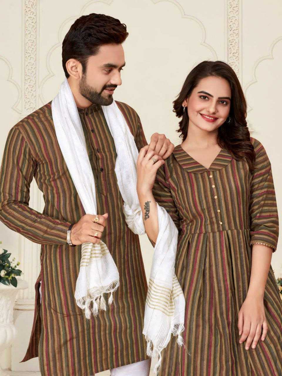 YNF COTTON RIN191 DHRUV-TARA COUPLE WEAR WHOLESALE MENS KURTA PAYJAM & FEMALE KURTIS BOTTOM MANUFACTURER