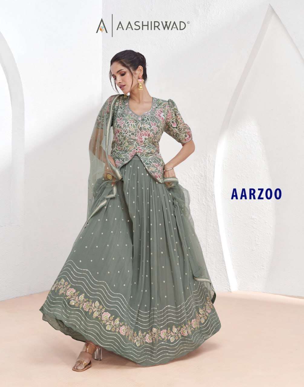 YNF GEORGETTE AASHIRWAD KESH233 AARZOO CLOTHING BRANDS WHOLESALE SUIT ADN DRESS MANUFACTURER