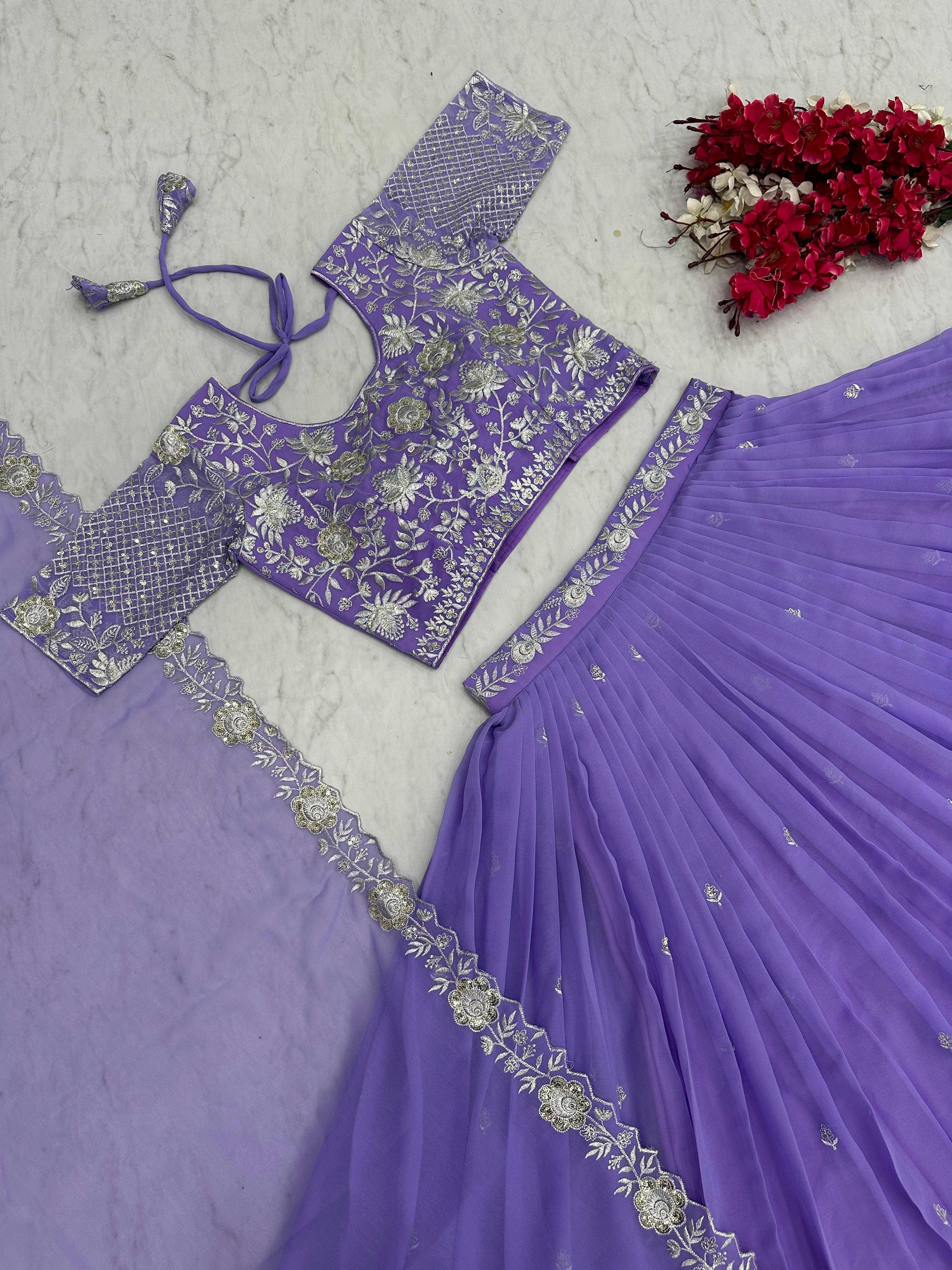 YNF PURE CHINON KESH392 VAI02 LEHENGAS WHOLESALE EMBROIDERED SEQUINS PURPLE LEHENGAS MANUFACTURER