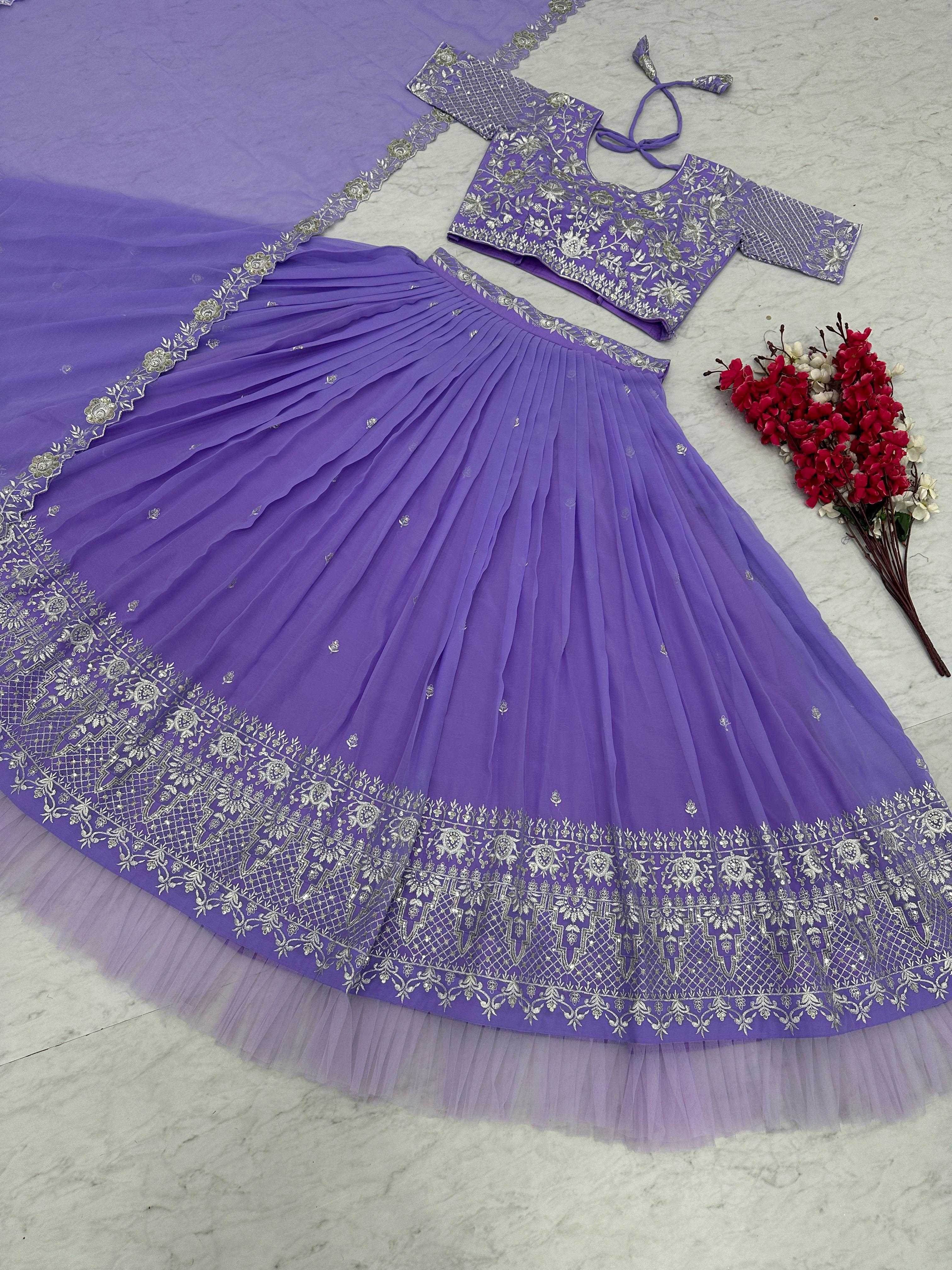 YNF PURE CHINON KESH392 VAI02 LEHENGAS WHOLESALE EMBROIDERED SEQUINS PURPLE LEHENGAS MANUFACTURER