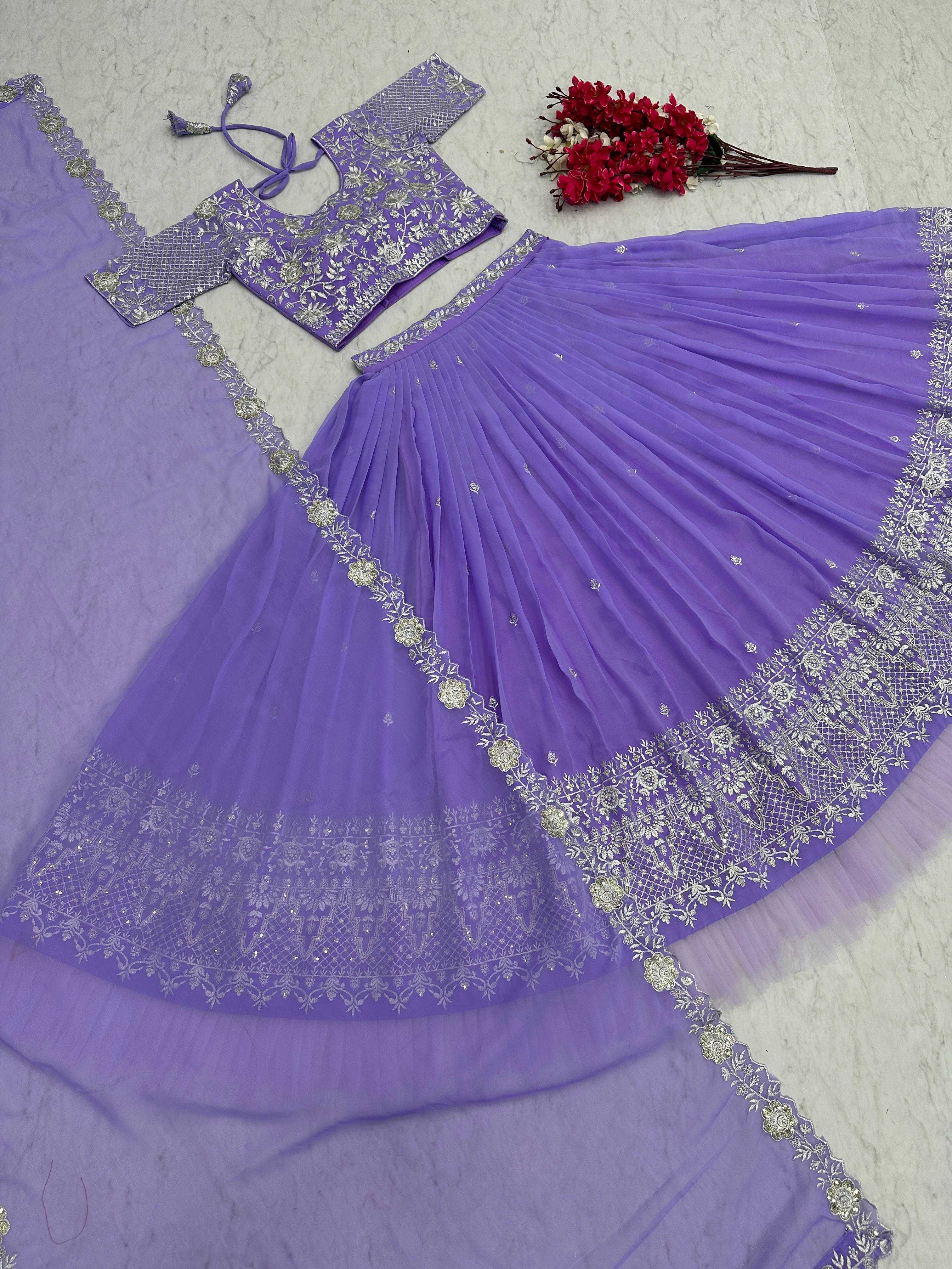 YNF PURE CHINON KESH392 VAI02 LEHENGAS WHOLESALE EMBROIDERED SEQUINS PURPLE LEHENGAS MANUFACTURER