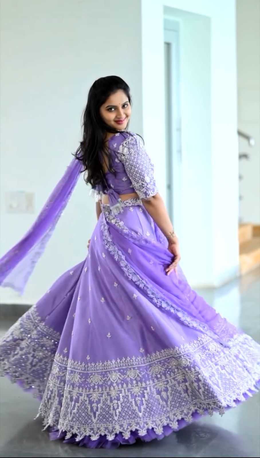 YNF PURE CHINON KESH392 VAI02 LEHENGAS WHOLESALE EMBROIDERED SEQUINS PURPLE LEHENGAS MANUFACTURER