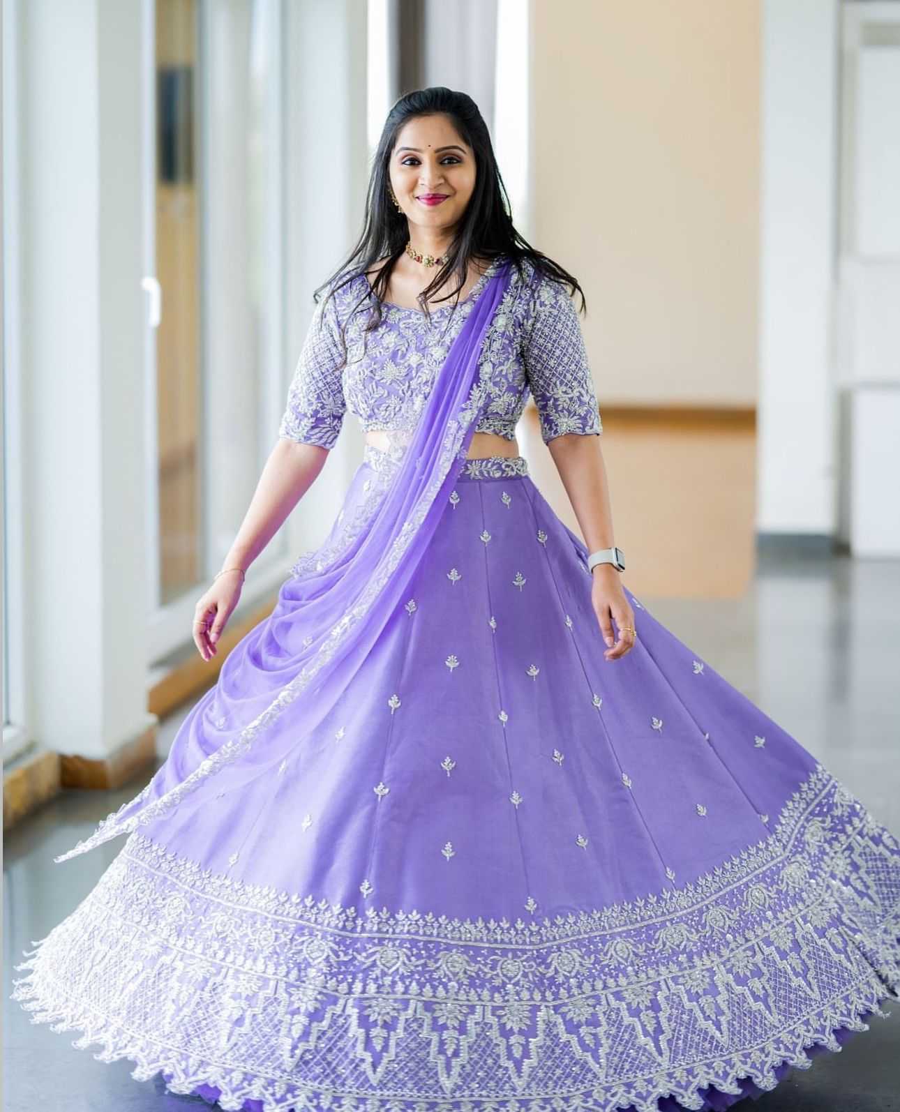 YNF PURE CHINON KESH392 VAI02 LEHENGAS WHOLESALE EMBROIDERED SEQUINS PURPLE LEHENGAS MANUFACTURER