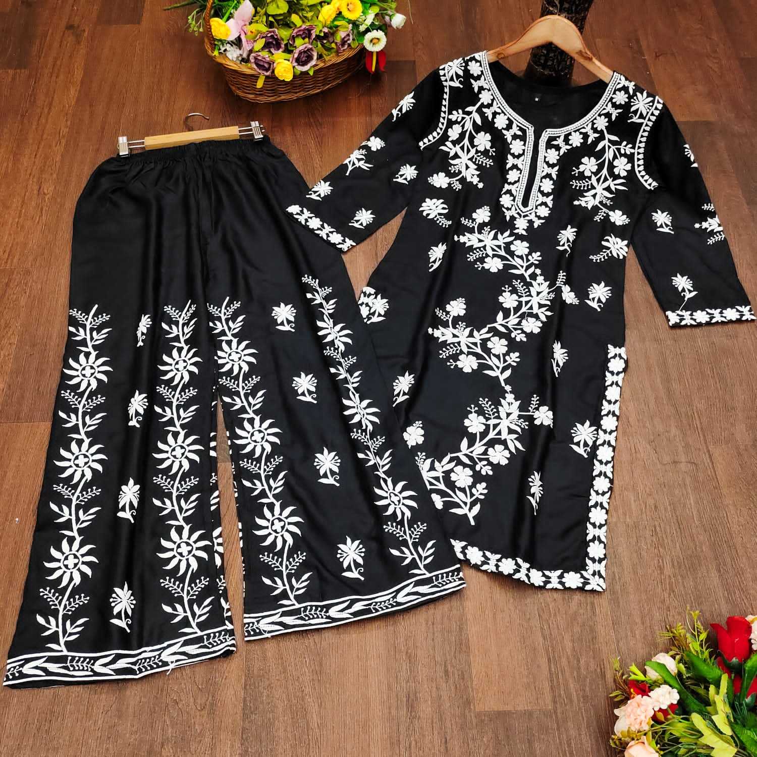 YNF RAYON KESH243 1040 KURTIS WHOLESALE RAYON EMBROIDERED CHIKANKARI KURTI WITH PALAZZO KURTIS MANUFACTURER