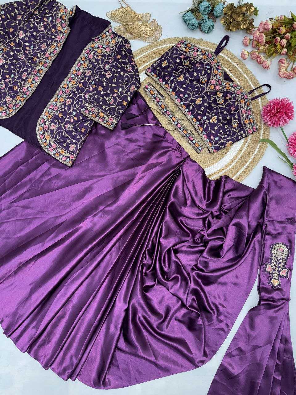 YNF SETIN SILK SAREES KESH188 9243 WHOLESALE READY TO WEAR PRINTED RUFFLE FANCY SAREES WITH BELT AND JACKET MANUFACTURER