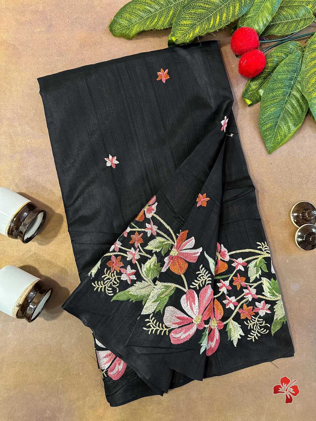 YNF SILK RIN163 RAE44 SAREES WHOLESALE LADIES EMBROIDERED BLACK SILK SAREES MANUFACTURER