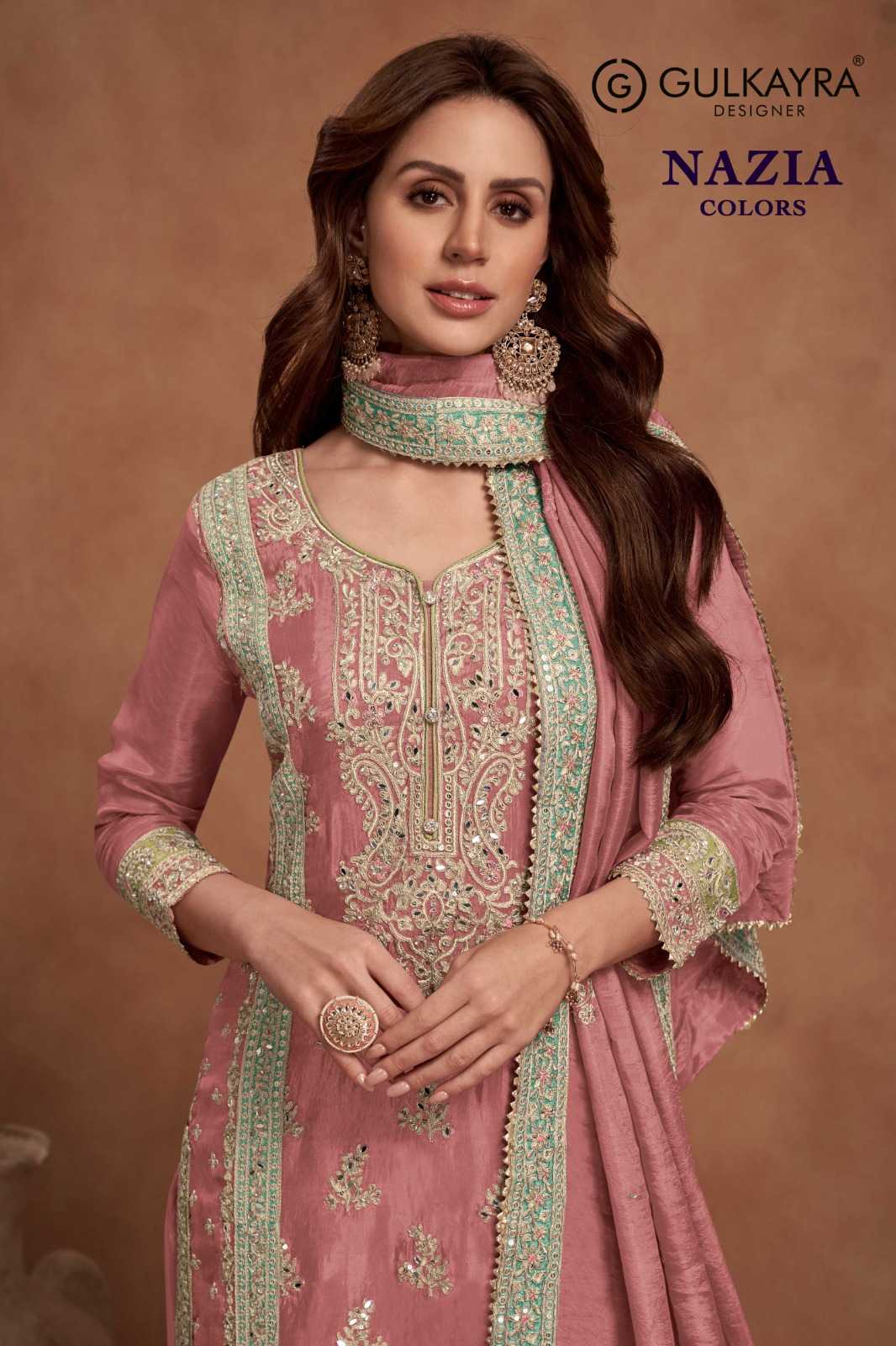 YNF SIMAR SILK GULKAYRA KESH235 NAZIA GOLD CLOTHING BRANDS WHOLESALE SUITS MANUFACTURER