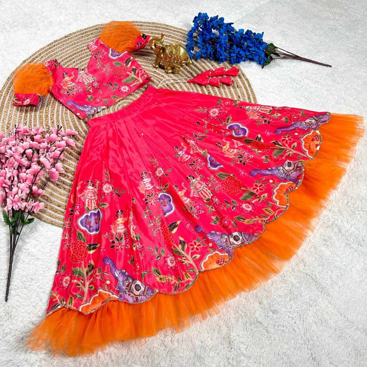 YNF SOFT CHINON KESH109 160 WHOLESALE KIDS LEHENGA TRADITIONAL ETHNIC LEHENGA KIDS FESTIVEL LEHANGA MANUFACTURER