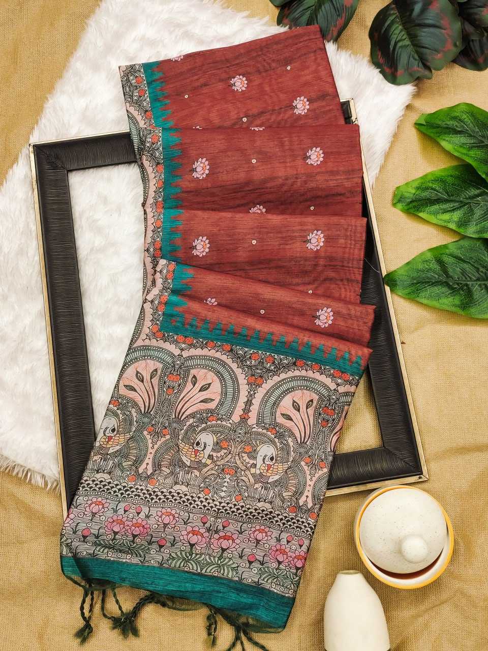 YNF TUSSAR SILK KESH165 Yogita Lotus 2 SAREES WHOLESALE TRADITIONAL EMBROIDERED TUSSAR SILK SAREES MANUFACTURER