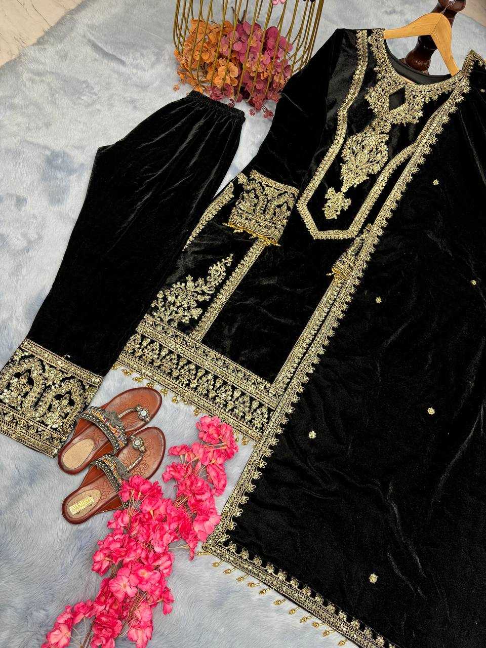 YNF VELVET KESH141 1072 SUITS & DRESSES WHOLESALE PARTY WEAR PAKISTANI EMBROIDERY VELVET EID COLLECTIONS SUITS MANUFACTURE