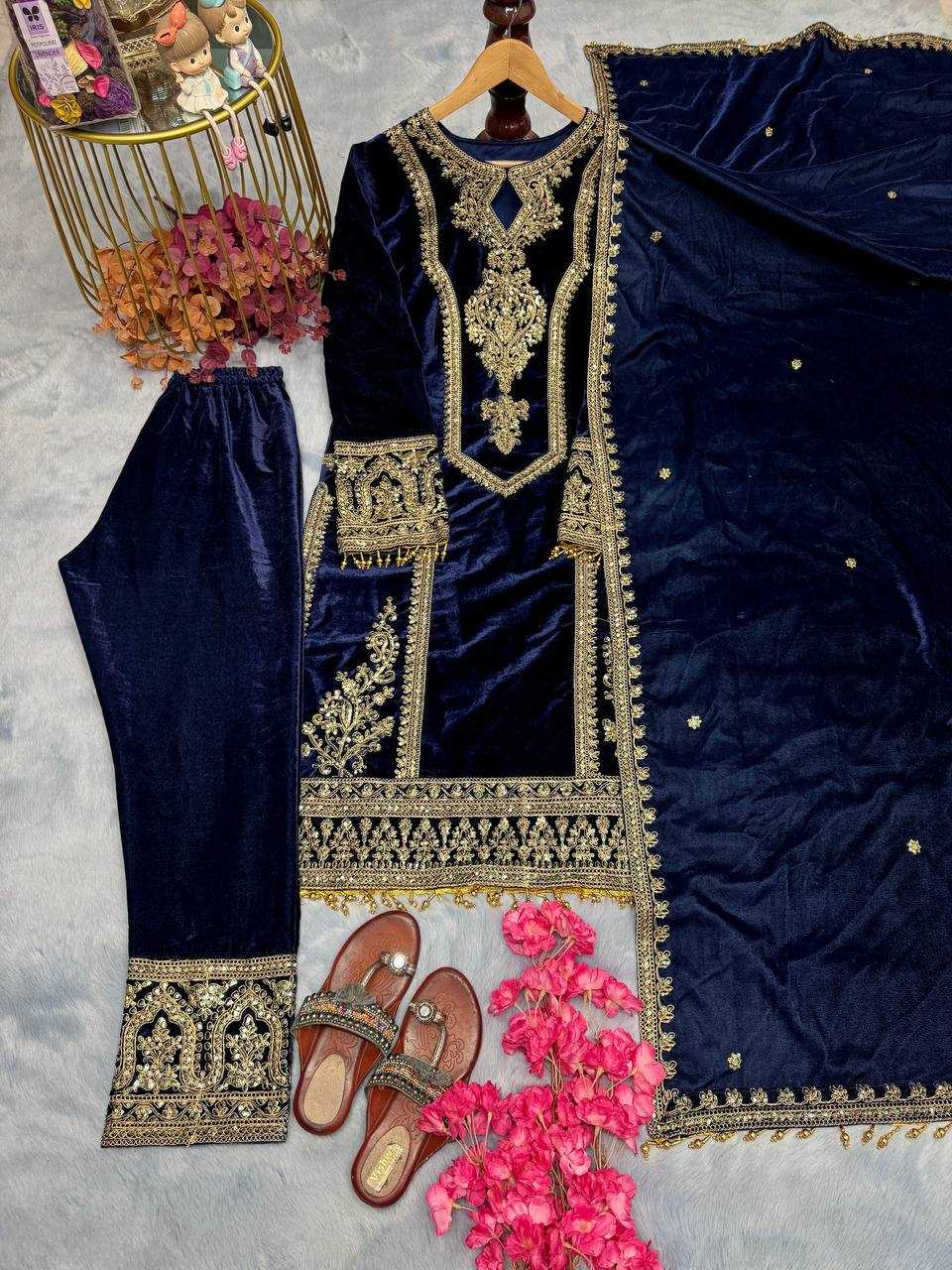 YNF VELVET KESH141 1072 SUITS & DRESSES WHOLESALE PARTY WEAR PAKISTANI EMBROIDERY VELVET EID COLLECTIONS SUITS MANUFACTURE