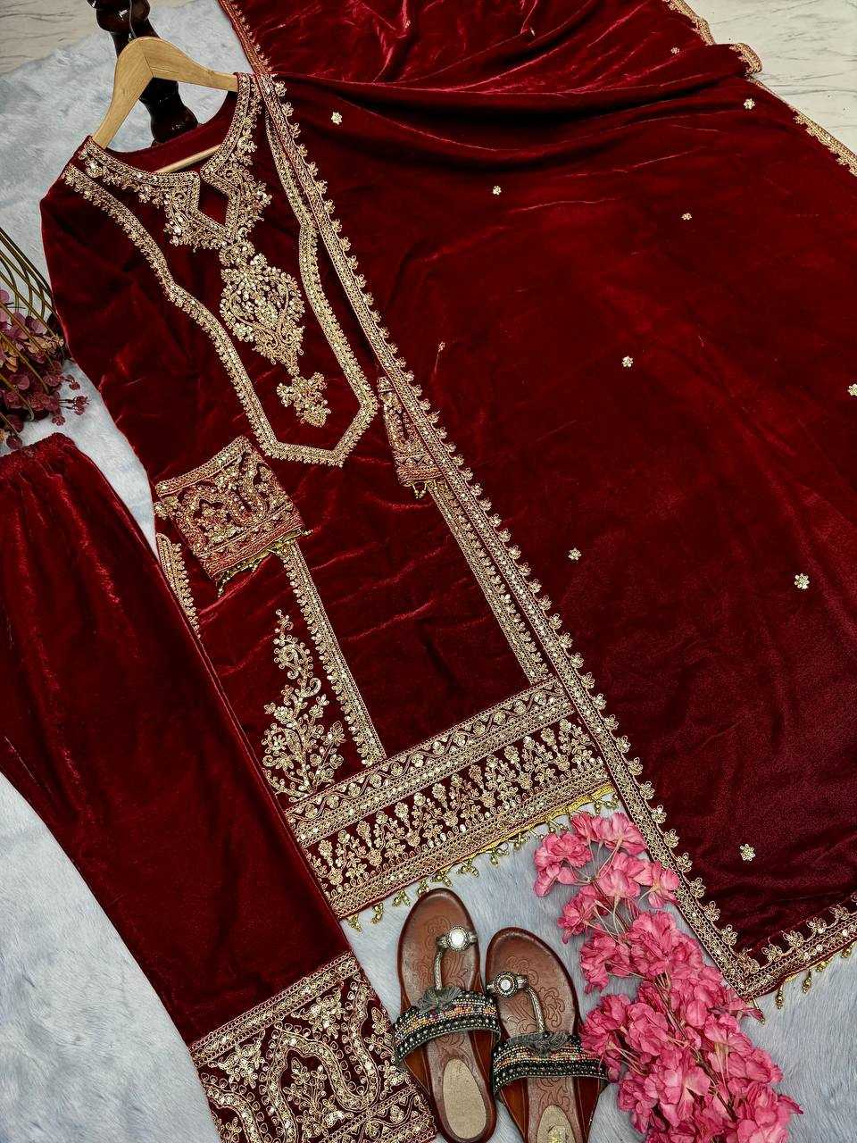 YNF VELVET KESH141 1072 SUITS & DRESSES WHOLESALE PARTY WEAR PAKISTANI EMBROIDERY VELVET EID COLLECTIONS SUITS MANUFACTURE