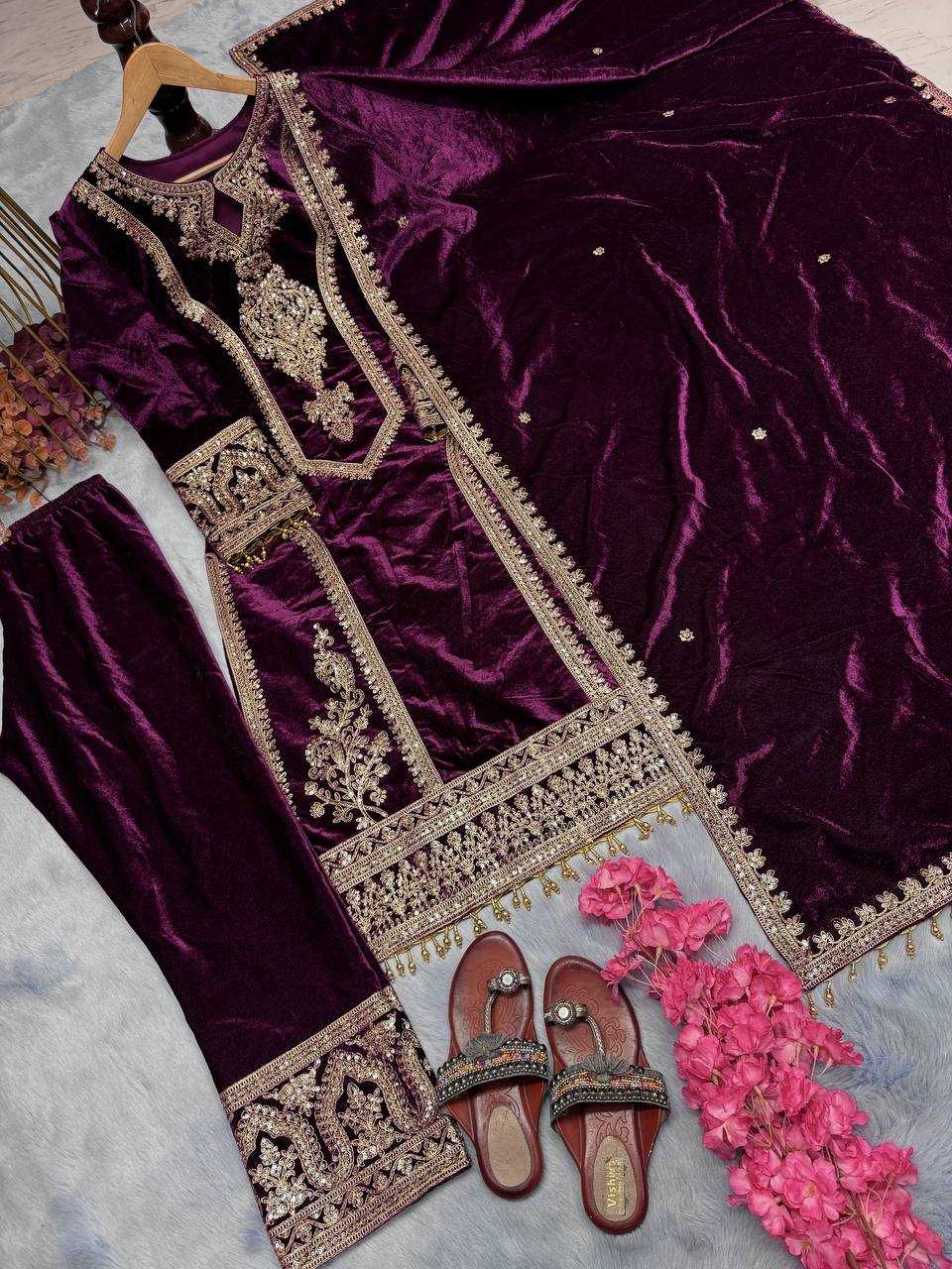 YNF VELVET KESH141 1072 SUITS & DRESSES WHOLESALE VELVET EMBROIDERY FLOOR LENGTH LONG KURTI SUITS MANUFACTURE