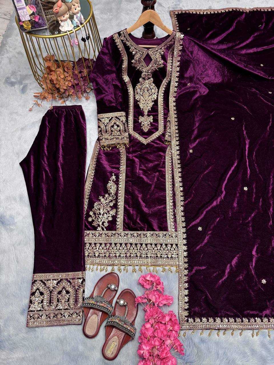 YNF VELVET KESH141 1072 SUITS & DRESSES WHOLESALE VELVET EMBROIDERY FLOOR LENGTH LONG KURTI SUITS MANUFACTURE