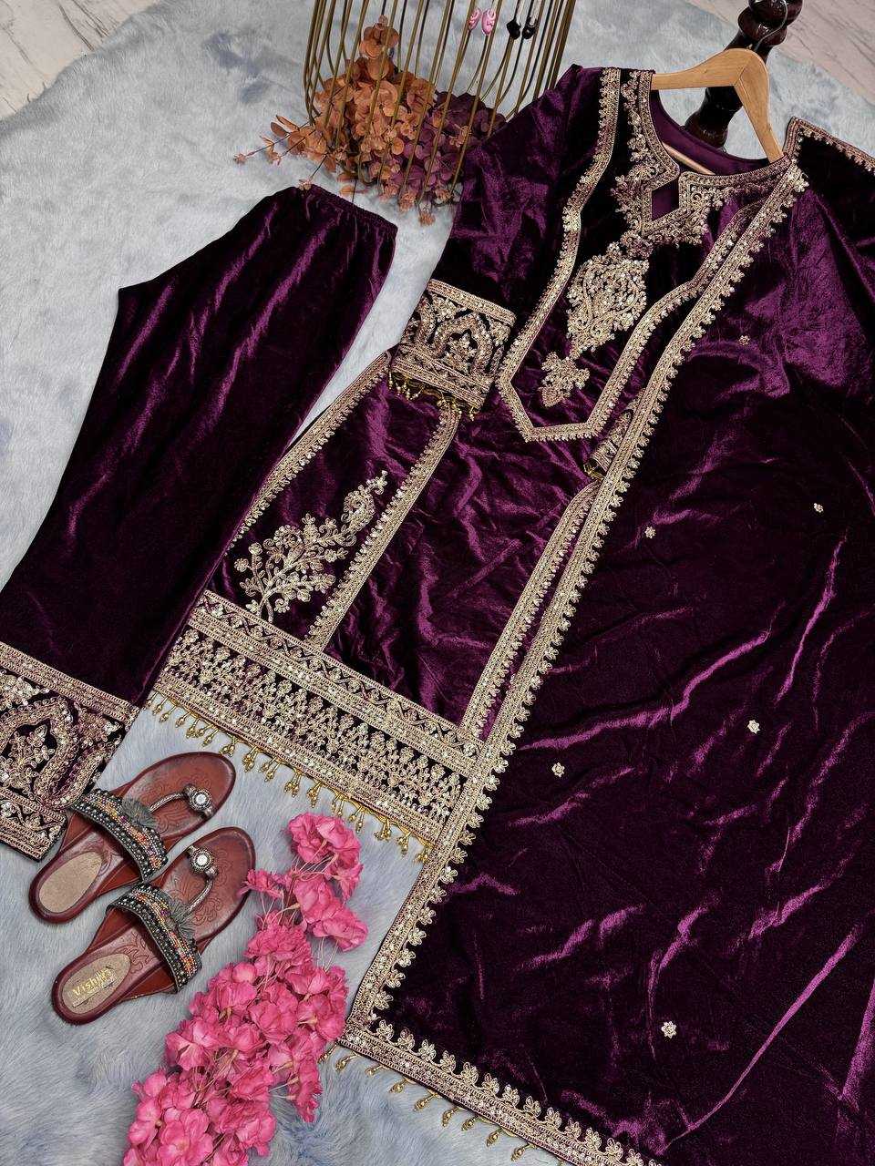 YNF VELVET KESH141 1072 SUITS & DRESSES WHOLESALE VELVET EMBROIDERY FLOOR LENGTH LONG KURTI SUITS MANUFACTURE