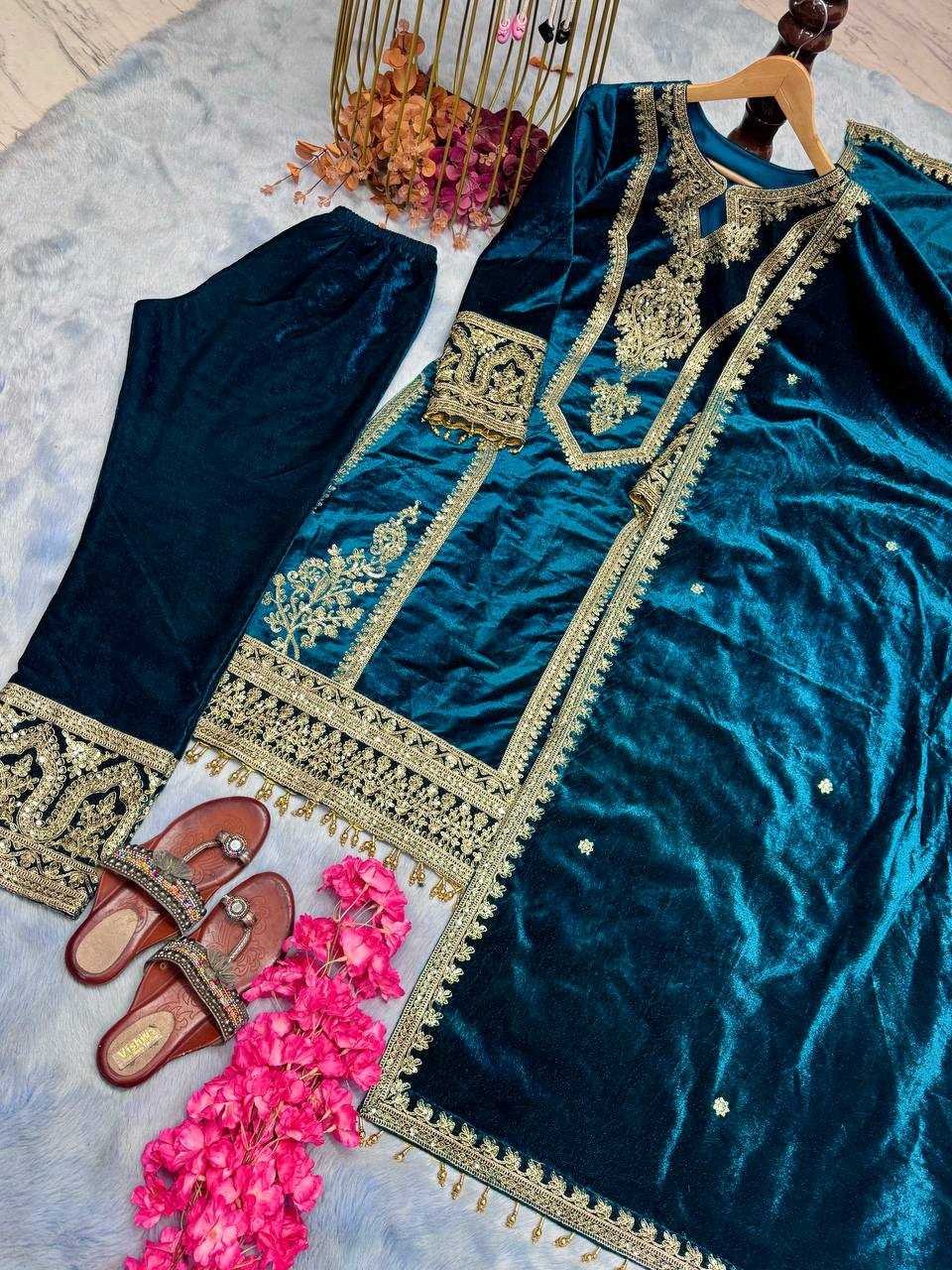 YNF VELVET KESH141 1072 SUITS & DRESSES WHOLESALE VELVET EMBROIDERY FLOOR LENGTH LONG KURTI SUITS MANUFACTURE