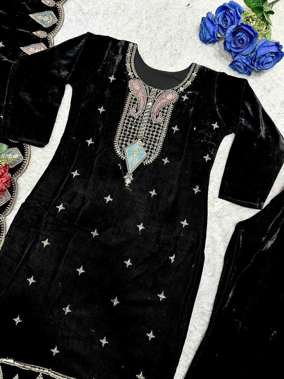 YNF VELVET KESH147 229 SUITS & DRESSES WHOLESALE VELVET EMBROIDERY BLACK SALWAR LONG KURTI SUITS MANUFACTURE