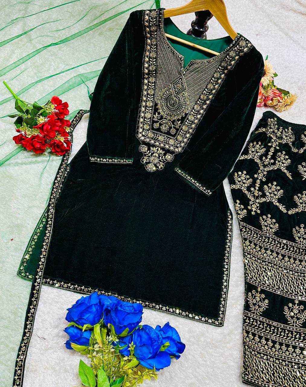 YNF VELVET KESH147 232 SUITS & DRESSES WHOLESALE EMBROPIDERY VELVET PARTY WEAR BLUE SUITS MANUFACTURE