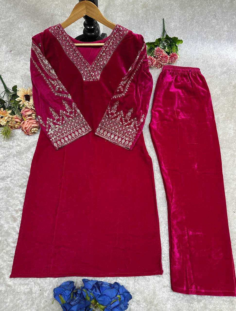 YNF VELVET KESH148 051 KURTIS WHOLESALE PARTY WEAR KURTI WITH BOTTOM EMBROIDERED V NECK KURTIS MANUFACTURER